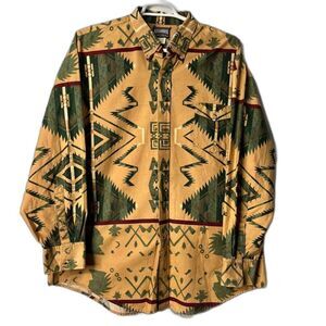 Vintage Roughrider Aztec Western Long Sleeve Button Down Shirt Size XX-L